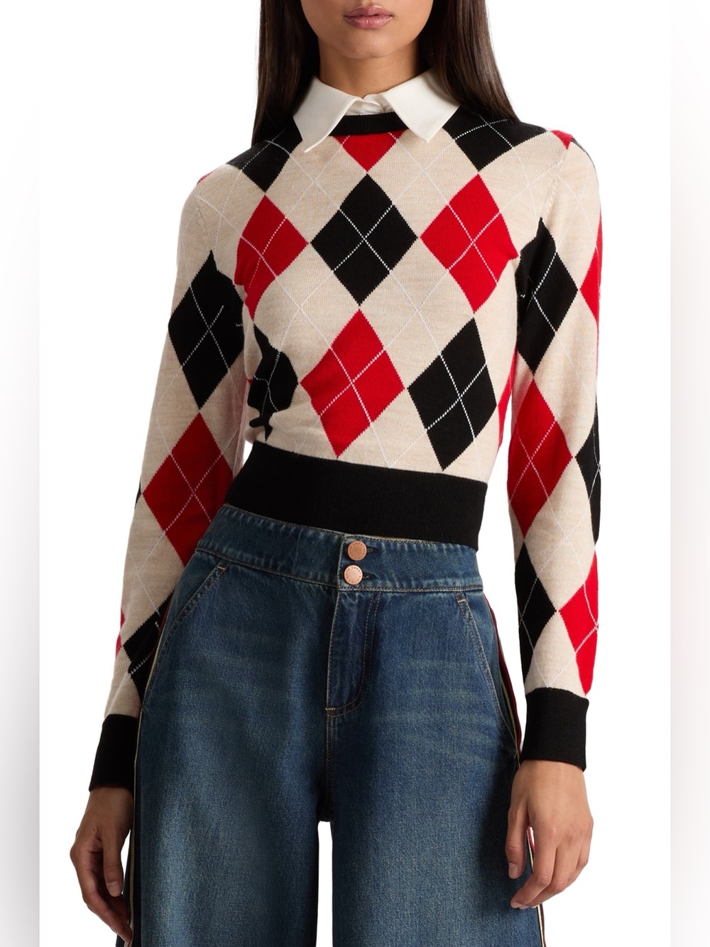 Alice and Olivia Carol Ann Argyle Sweater with Removable Collar size Medium
